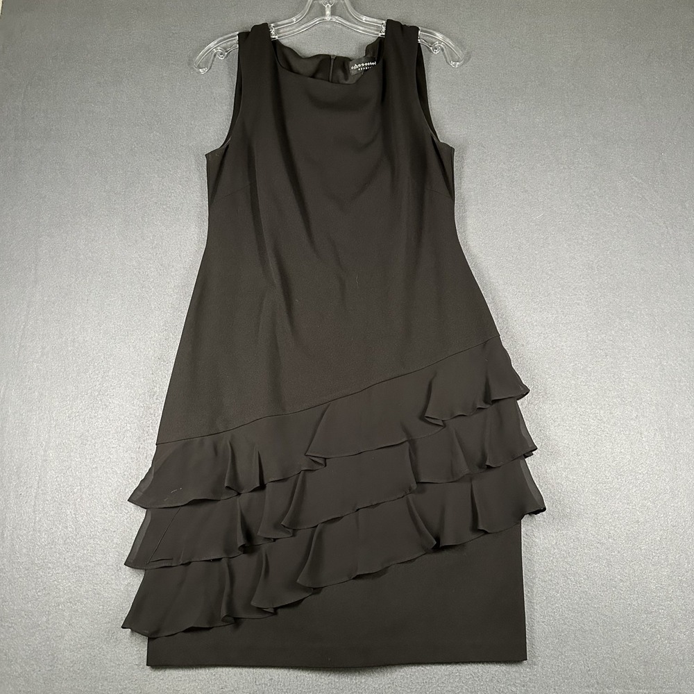 Connected Apparel Dress Womens 6 Black Sleeveless Ruffle Tiered Layer Cocktail